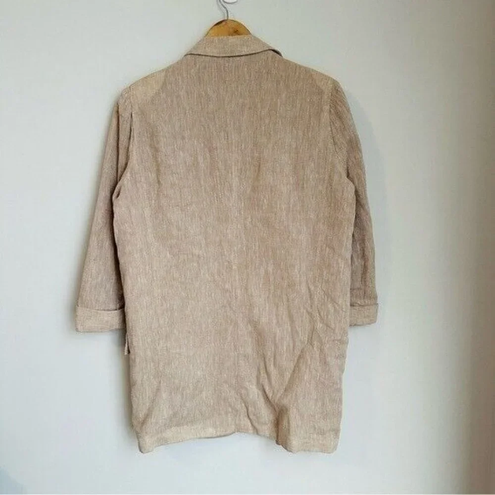 Harve Benard Tan Open Front Linen Blazer Lagenlook Women’s Size 12 oversized - Picture 4 of 9